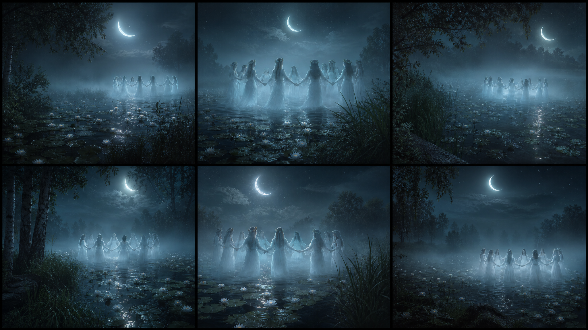 An environment reference sheet, 6 panels grid layout displaying 6…