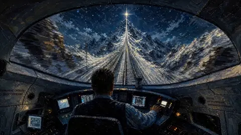 POV from inside the cabin of an electric train, behind the…
