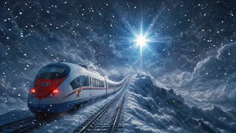 first scene: white and red Sapsan high-speed train racing…