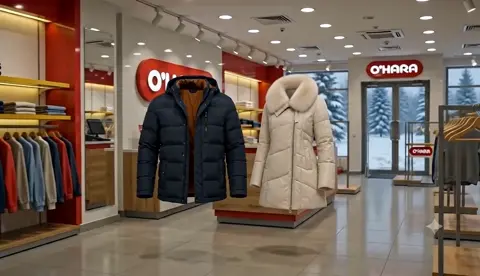 is the reference for the female coat — cream-colored puffer…