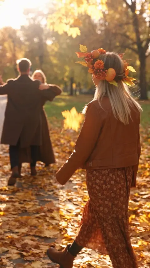 дет по осеннему парку и улыбается. Она красиво и…