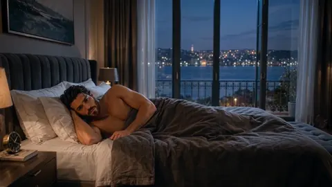 is the exact opening state: Kemal lies shirtless under the…