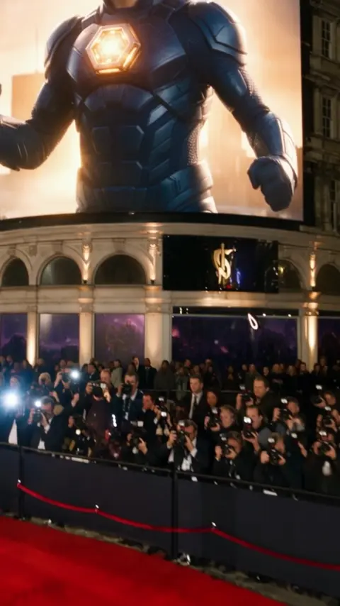 On the giant illuminated billboard, replace only the boy's…